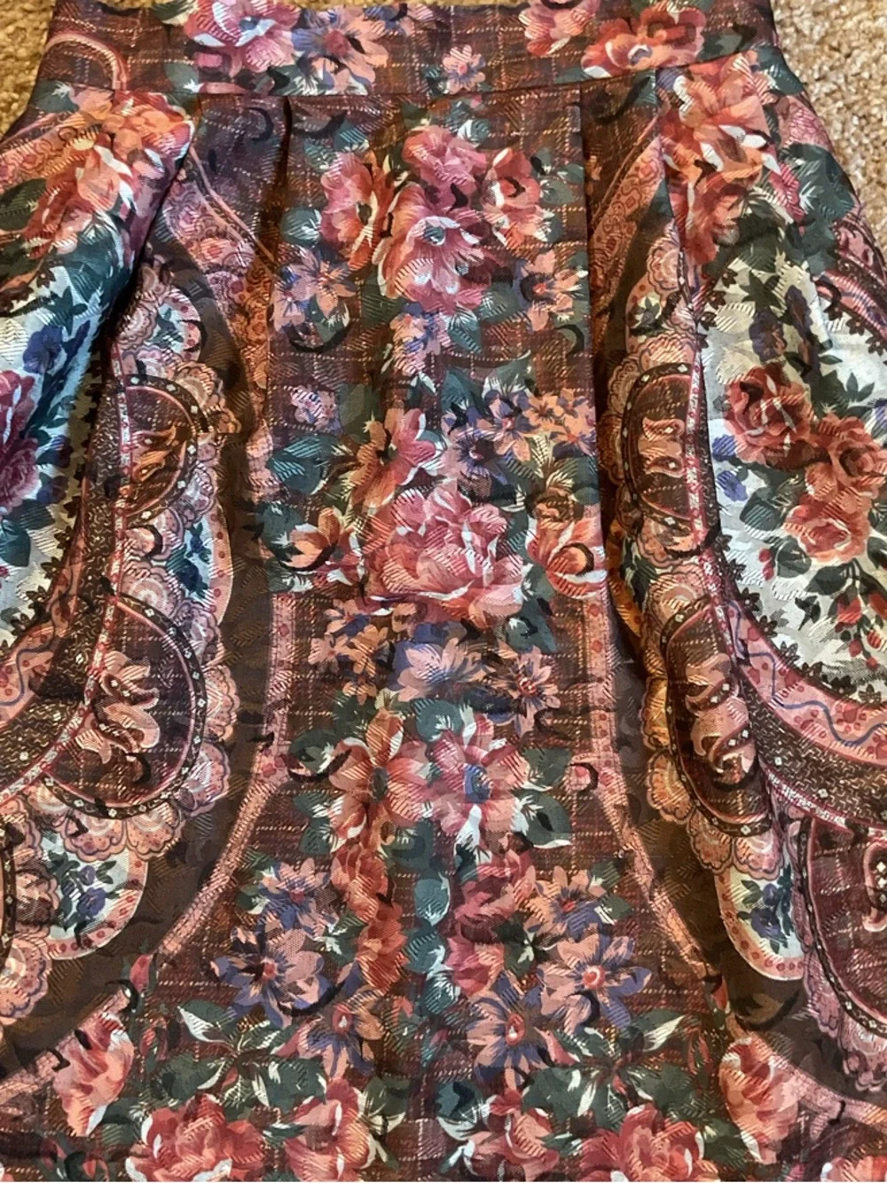 Petite Sophisticate Vintage Tapestry Midi Skirt Floral Paisley Pockets Size 6 - Picture 3 of 6